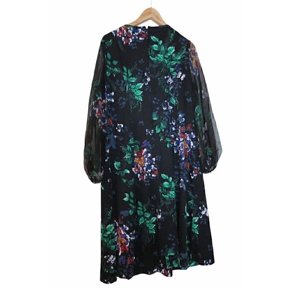 Vintage 70s Damon DD Polyester Floral Sheer Sleeves Hostess Dress L 8 10 0569 - Picture 3 of 6